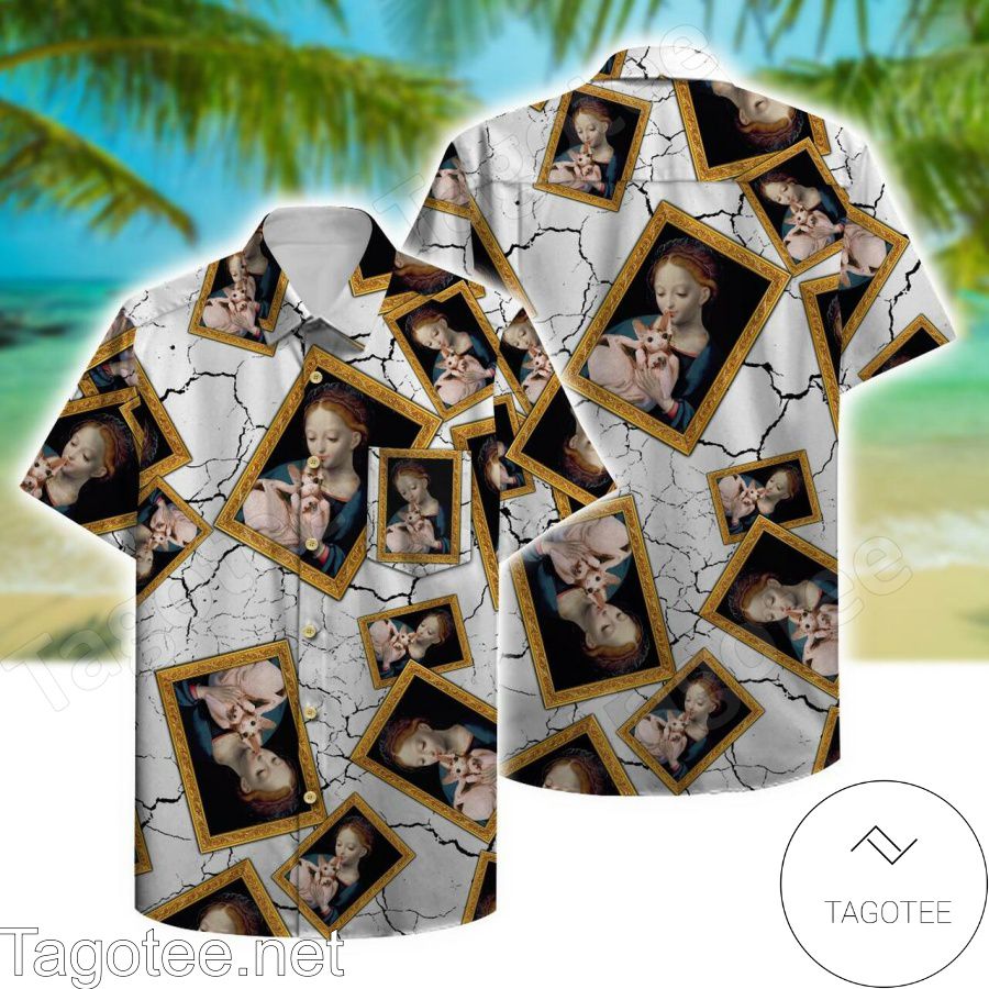 Lady With Sphynx Cat In Frame Hawaiian Shirt