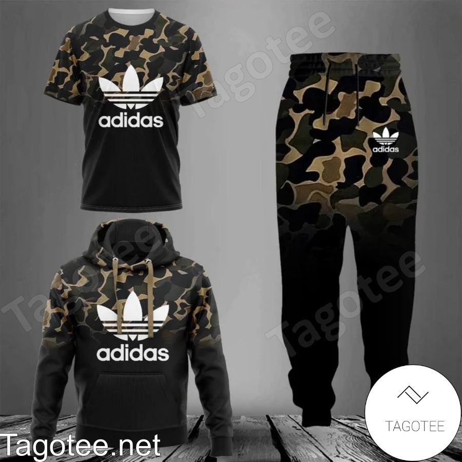 Adidas Half Black Half Camouflage Hoodie And Pants