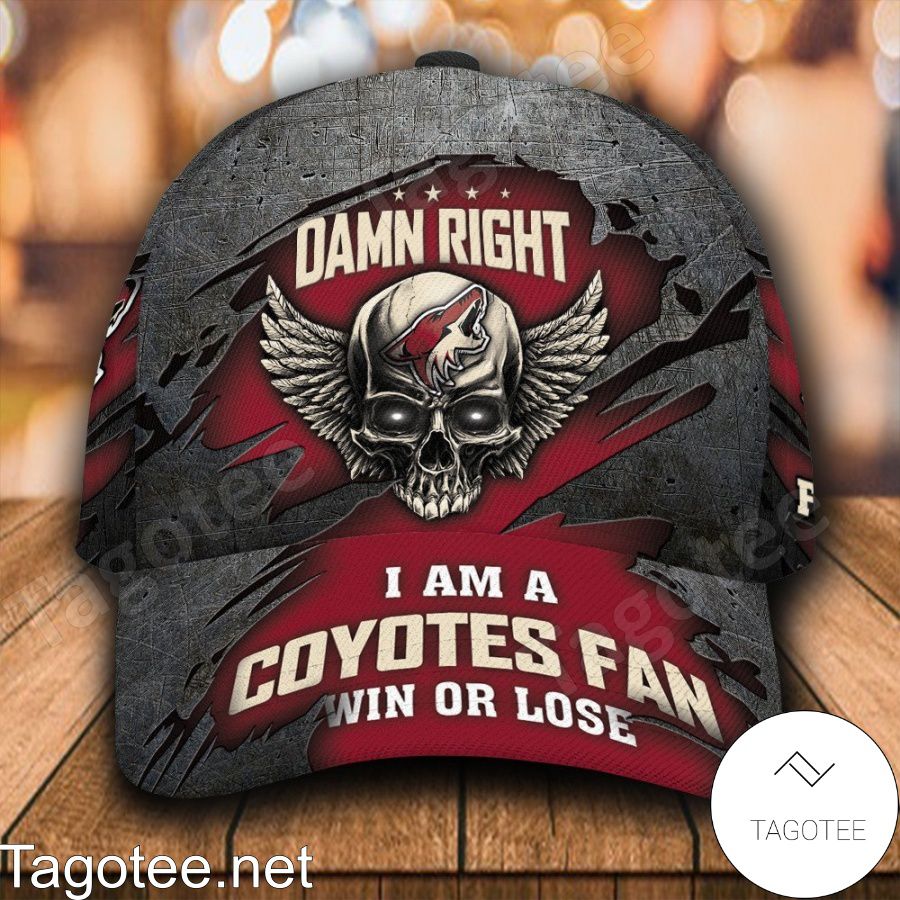 Arizona Coyotes Skull Damn Right I Am A Fan Win Or Lose NHL Custom Name Personalized Cap
