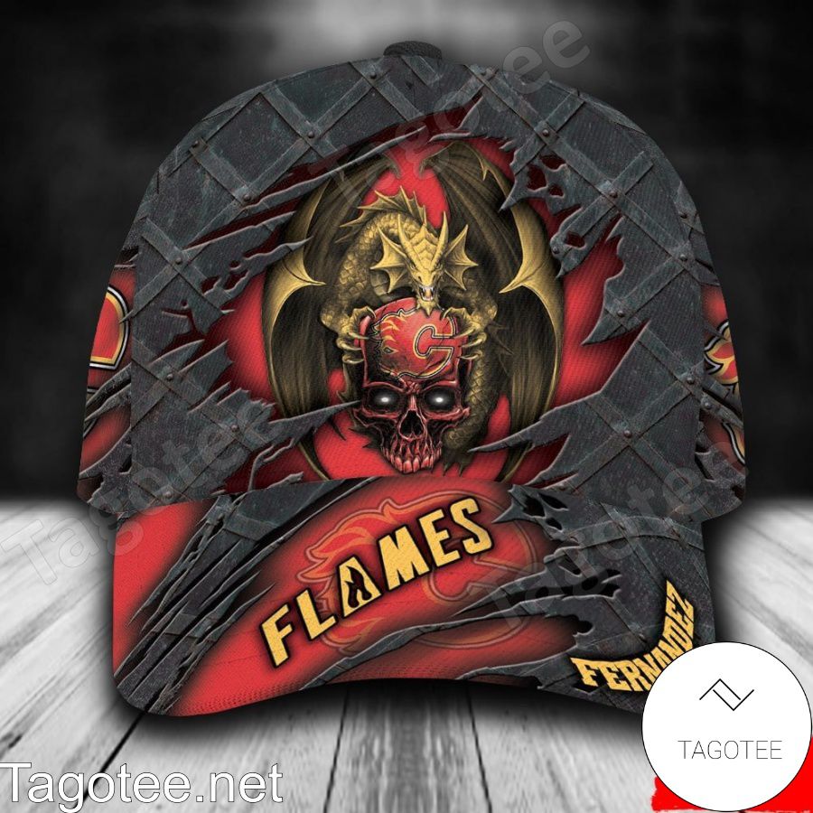 Calgary Flames Dragon Crack 3D NHL Custom Name Personalized Cap