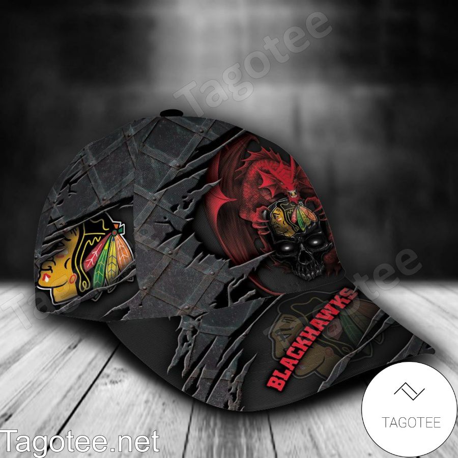 Chicago Blackhawks Dragon Crack 3D NHL Custom Name Personalized Cap a