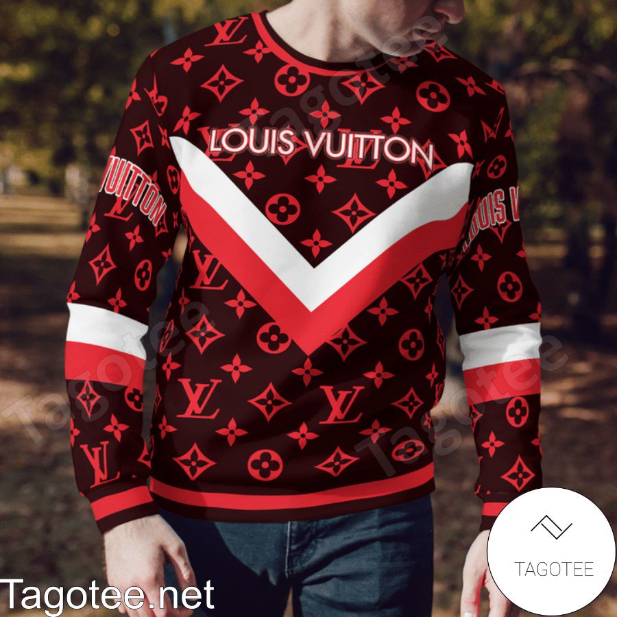Louis Vuitton Red Logo Monogram With Big V Center Sweater a